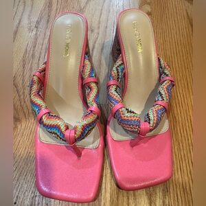 Pink and Multicolor Braided Sandals with Kitten Heel